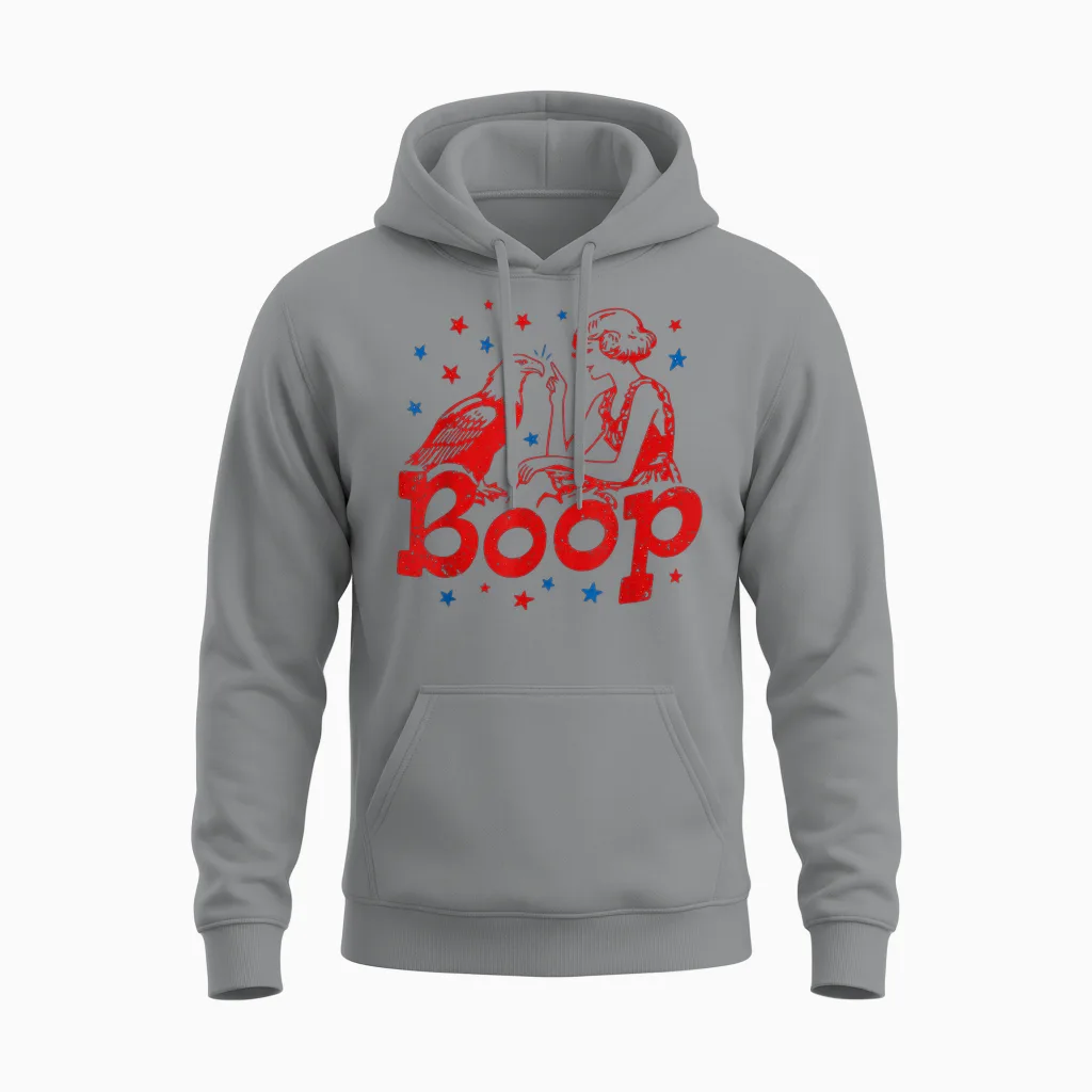 Boop Eagle Patriotic July Fourth Humor Unisex Hoodie in Sport Grey