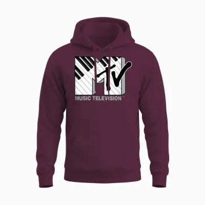 The Official Mtv Logo with Black and White Piano Keys Unisex Hoodie - Maroon