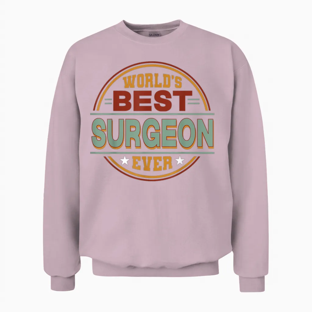 Retro Badge Worlds Best Surgeon Unisex Sweatshirt in Light Pink
