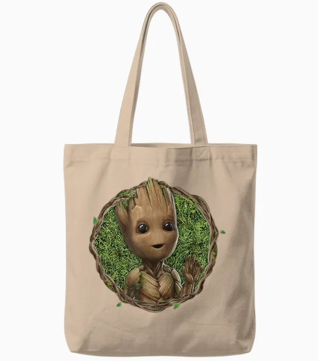 Marvel Studios I Am Groot Wave T-Shirt, Black Tote Bags in Natural