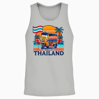 Hello Thailand Travel Gifts Souvenirs Holiday T-Shirt, White, S Unisex Tank Top - Ash