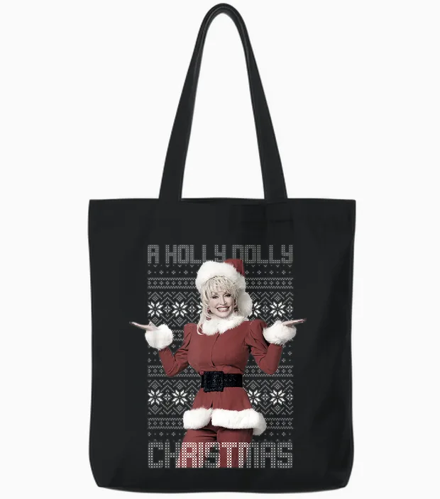 Dolly Parton Christmas Tote Bags in Black