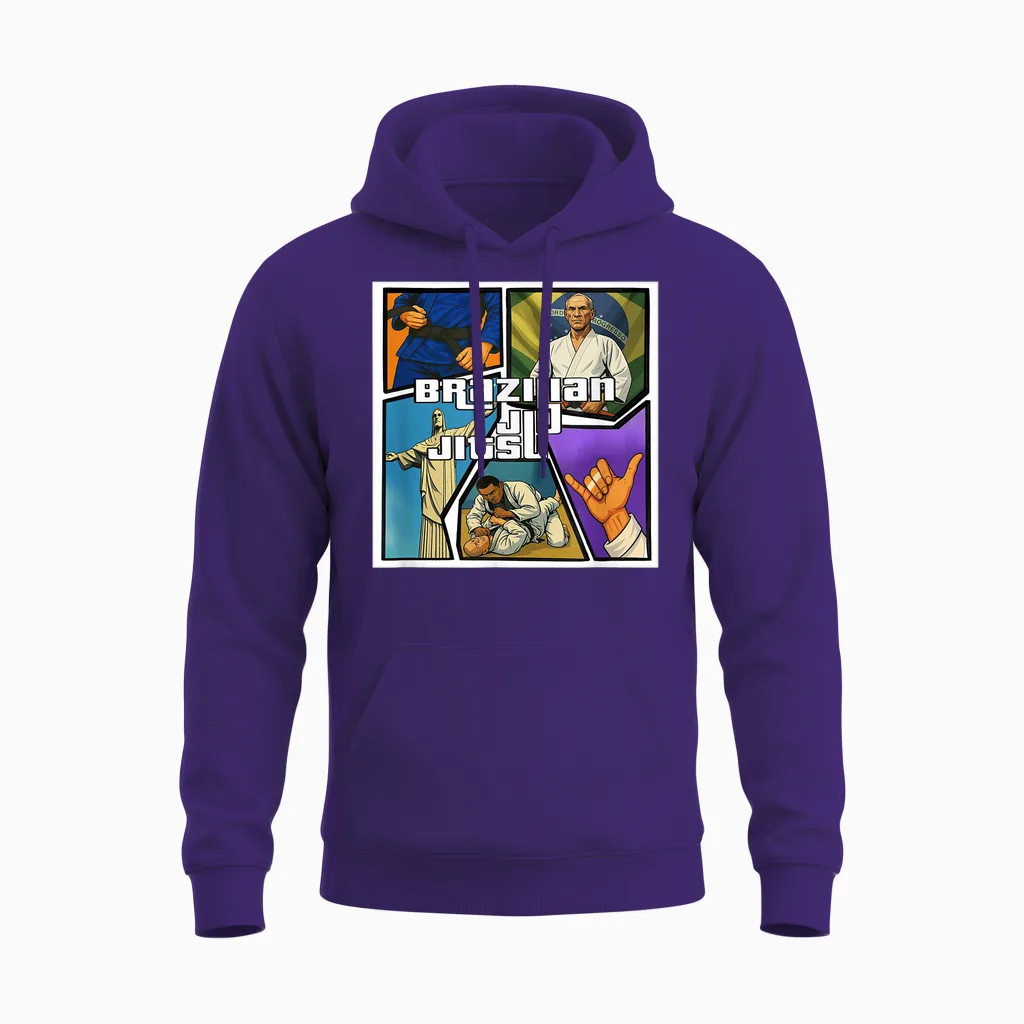 Brazilian Jiu Jitsu Comic Style - Bjj Lifestyle T-Shirt, Black, S Unisex Hoodie in Purple