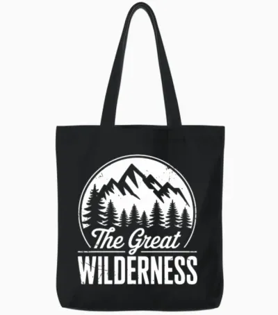 The Great Wilderness - Mountains & Trees Tote Bags - Black