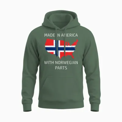 Made in America with Norwegian Parts - Norway and Usa Pride Unisex Hoodie - Military Green