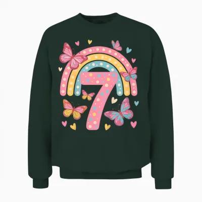 7. Geburtstag Regenbogen Schmetterlinge Herzen Geburtstags Unisex Sweatshirt - Forest