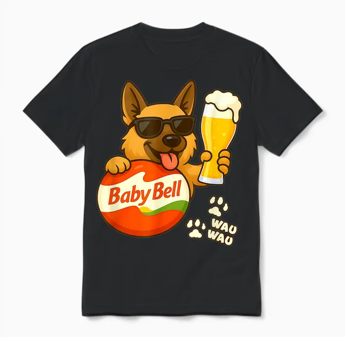 Baby Bell Malle Party Outfit with Dog and Beer Unisex T-Shirt in Black