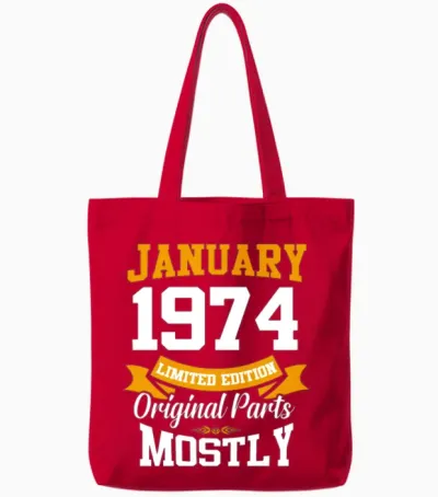 January 1974 Limited Edition Birthday Present Tote Bags - Red
