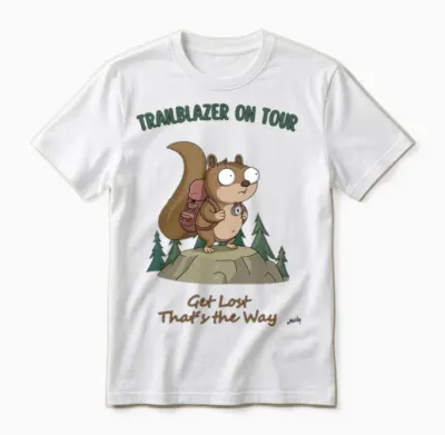 Hiking Squirrel: the Compass Crew Unisex T-Shirt - White