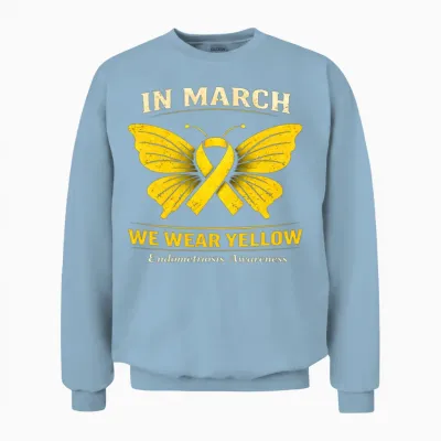In March We Wear Yellow Endometriosis Awareness Unisex Sweatshirt - Light Blue