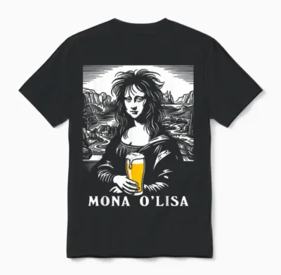 Bière Drôle Irlandaise Mona Lisa Hangover Beer Lover Unisex T-Shirt - Black