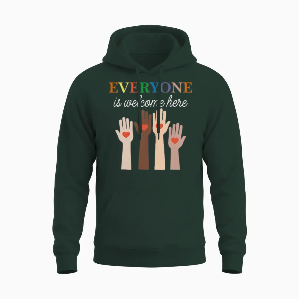 Everyone Is Welcome Here Idaho Teacher Unisex Hoodie in Forest