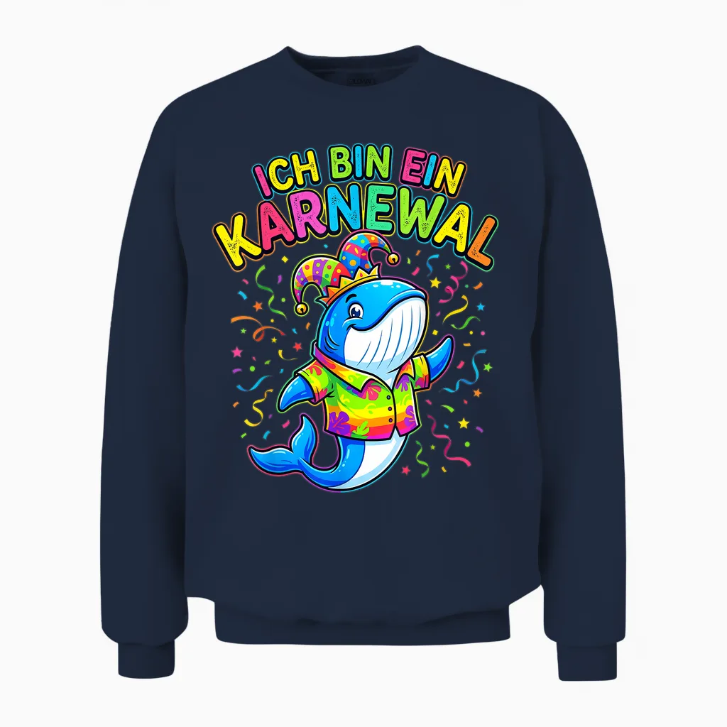 Fasching Ich Bin Ein Karneval 2026 Whale Costume Men's Funny Unisex Sweatshirt in Navy