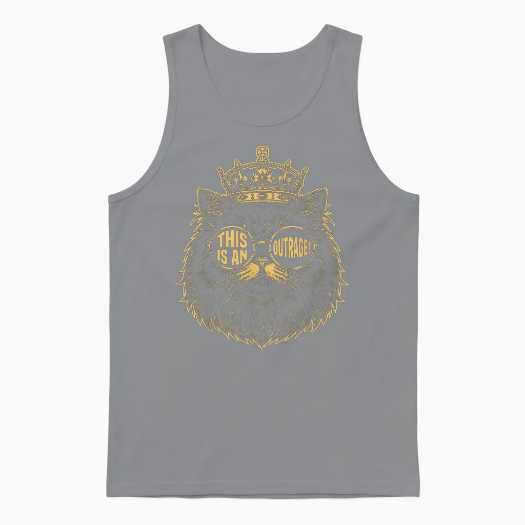 This Is an Outrage Funny Princess Cat Donut Gold Unisex Tank Top in Sport Grey