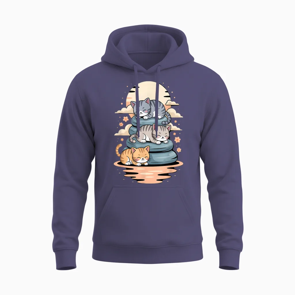 Japan Katzen Schlafen Anime Katze Kätzchen Kawaii Unisex Hoodie in Heather Sport Dark Navy