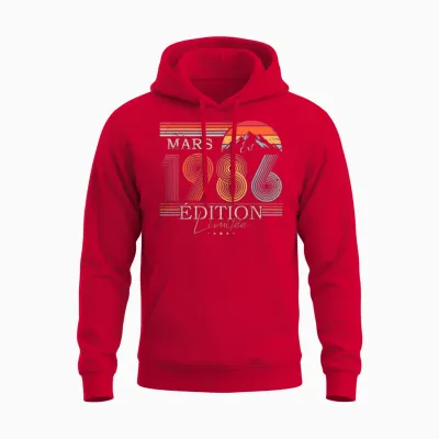 1986 Vintage March Birthday Retro Man Woman Gift Unisex Hoodie - Red