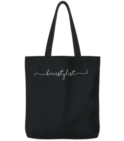 Hair Stylist Cursive Letter for Stylist and Barber Tote Bags - Black