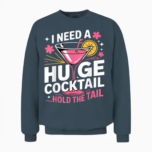 I Need a Huge Cocktail Funny Adult Humor Party Cocktail Unisex Sweatshirt in Dark Heather
