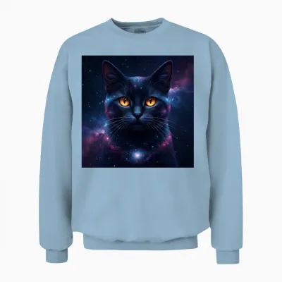 Galaxy Cat Kitten Face Nebula Eyes Space Kitty Art Unisex Sweatshirt - Light Blue