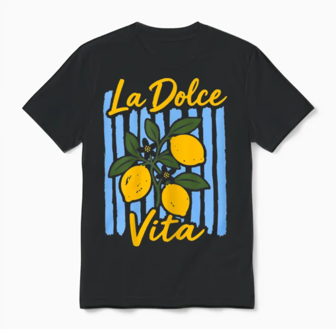 La Dolce Vita Citron Vacances D'été Italiennes Vintage Unisex T-Shirt in Black
