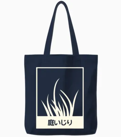 Gardening in Japanese Tote Bags - Navy
