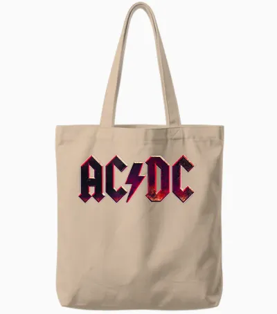 Official Ac/dc Raw Distressed Logo Band Hard Rock Tote Bags - Natural