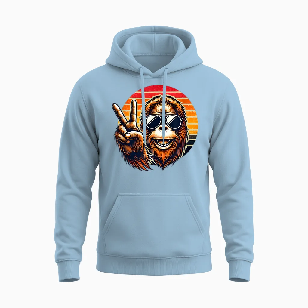Retro Peace Orang-Outang Monkey with Sunglasses Meme T-Shirt, Black, S Unisex Hoodie in Light Blue