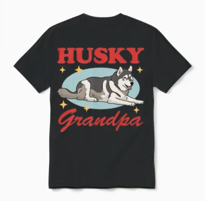 Husky Grandpa Dog Owner Siberian Husky Unisex T-Shirt - Black