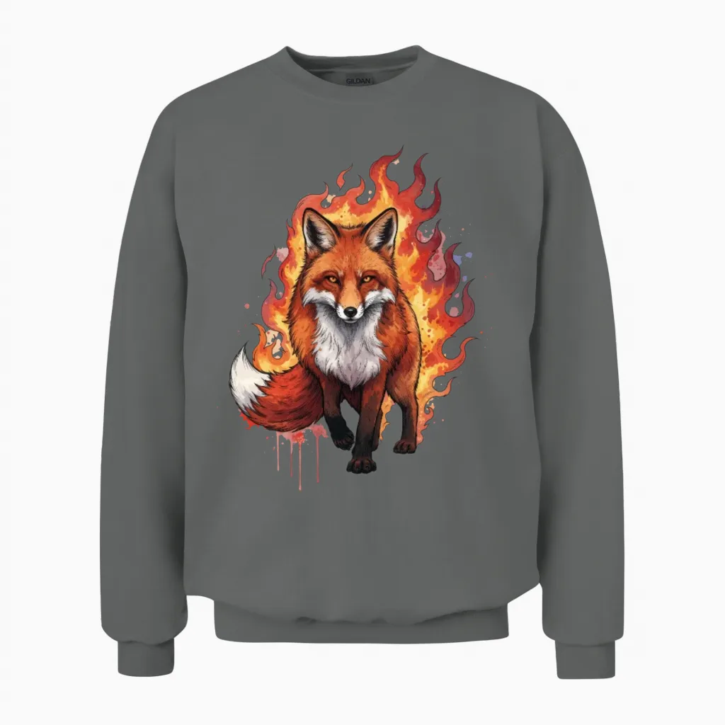 Flame Fox Illustration Wildlife Unisex Sweatshirt in Graphite Heather