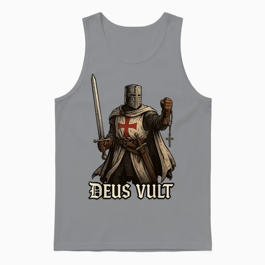 Deus Vult Catholic Knight Templar Crusader Unisex Tank Top in Sport Grey