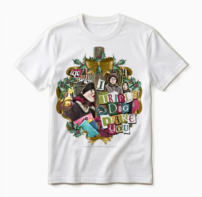 A Christmas Story I Triple Dog Dare You Collage Wreath Unisex T-Shirt in White