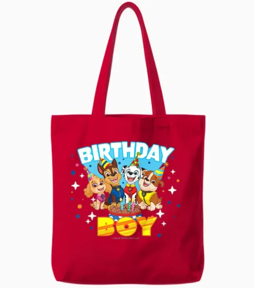 Children's Paw Patrol Birthday Boy Friendly Group Celebration T-Shirt, Black Tote Bags - Red