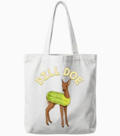 Dill Doe Shirt Animal Pun Pickle Dildo Funny Deer Tote Bags - White