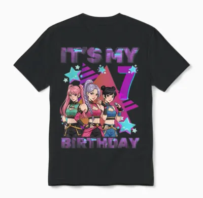 7 Years Birthday K-Pop Kids 7th Birthday Girl K-Pop Unisex T-Shirt - Black