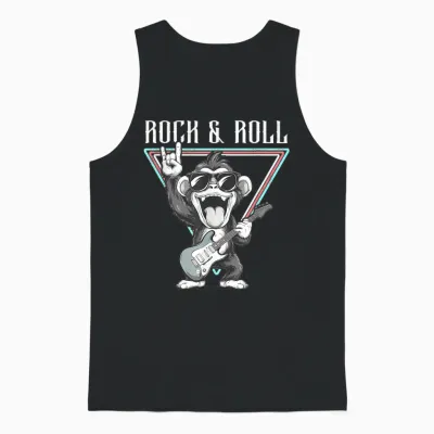 Rock & Roll Monkey Guitar Funny Unisex Tank Top - Black