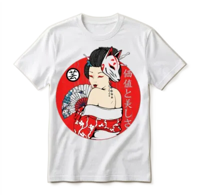 Maiko Geisha Girl Kitsune Mask Japanese Aesthetic Unisex T-Shirt - White
