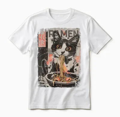 Cat Ramen Noodle Japanese Anime Manga Ramen Kawaii Cat T-Shirt, Black Unisex T-Shirt - White