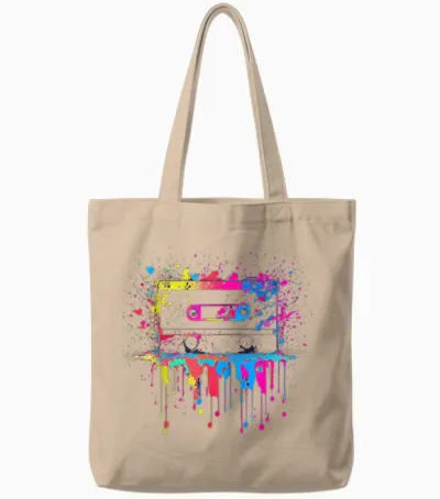 80er 90er Jahre Retro Kassette Outfits & Geschenk Damen Unisex-Erwachsene Schwarz Retro Party T-Shirt S Eu Small U-Ausschnitt Kurzarm Tote Bags - Natural