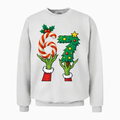 67 Christmas 6 7 Meme Hands Holiday Gen Alpha For Unisex Sweatshirt - White