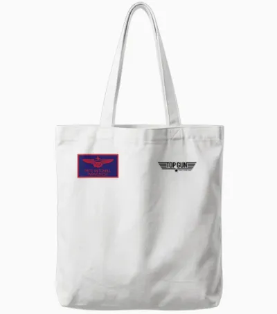 Top Gun Pete Mitchell Maverick T-Shirt Chest Badge, Grey, S Tote Bags - White