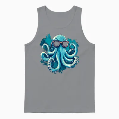 Blue Octopus with Empty Glasses Costume for Boys and Girls T-Shirt, Black Unisex Tank Top - Sport Grey