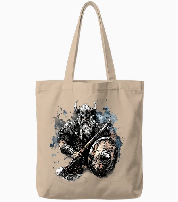Viking Warrior Valhalla Norse Mythology Tote Bags in Natural