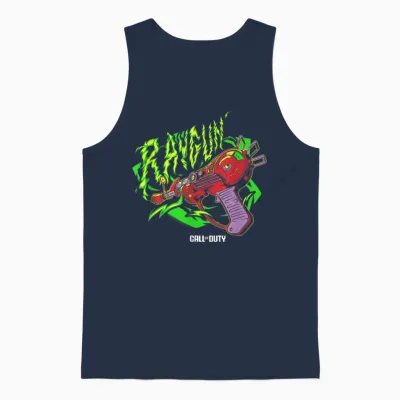 Call of Duty Raygun Zombie Green Neon Big Chest Retro Logo T-Shirt, Black, S Unisex Tank Top - Navy