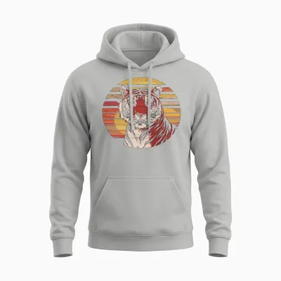 Retro Tiger with Retro Sunset Unisex Hoodie - Ash
