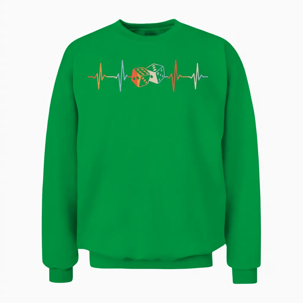 Dice Game Evening Heartbeat Dice T-Shirt, Black Unisex Sweatshirt in Irish Green