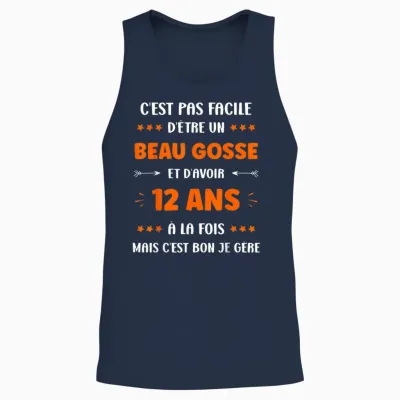 Funny Boy 12 Years Old Handsome Kid Birthday 12 Years T-Shirt, Black, S Unisex Tank Top - Navy