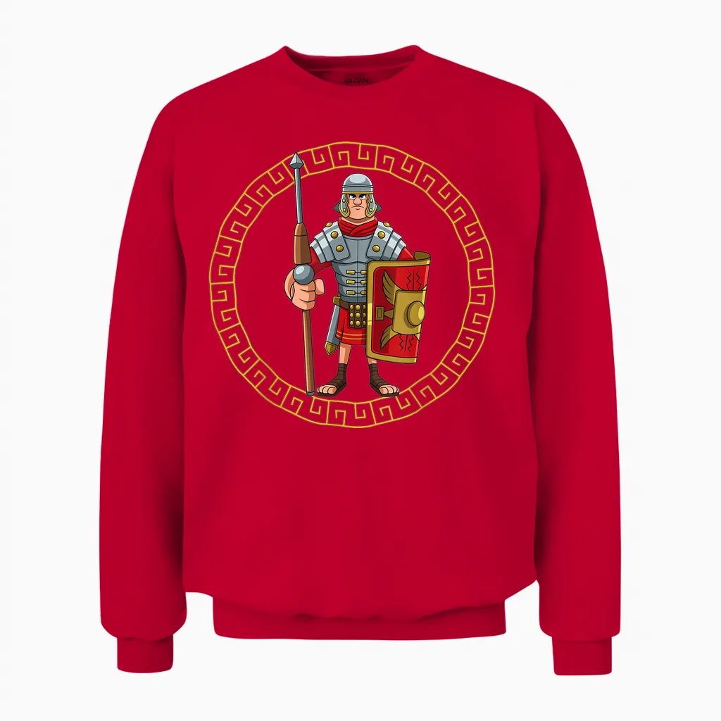Roman Costume Roman Helmet Soldier Sword Children's Boys T-Shirt, Black Unisex Sweatshirt in Red
