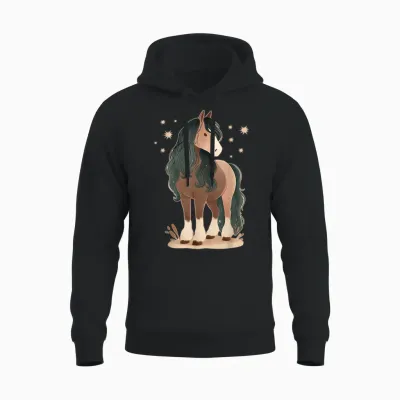 Pferd Mit Sternen Pferdemotiv Mädchen Unisex Hoodie - Black