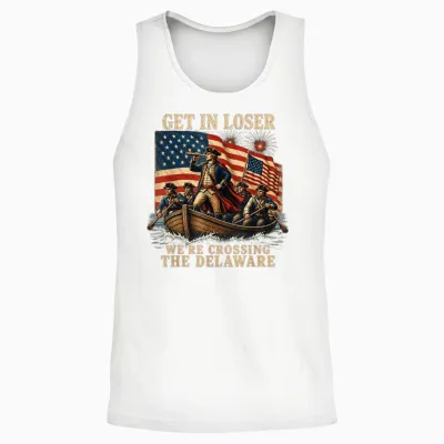 Vintage Get in Loser We're Crossing the Delaware Unisex Tank Top - White