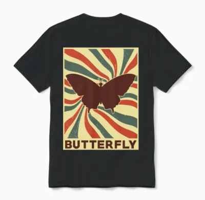 Butterfly Retro Vintage Unisex T-Shirt - Black